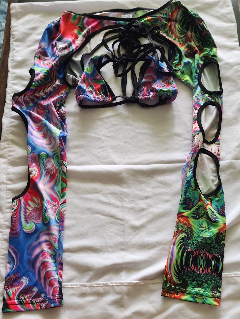 iHeartRaves Trippy Fractal Bikini Top & Shrug Set Top XS / Shrug M